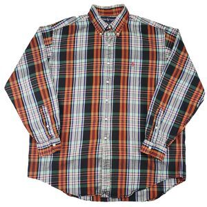 Ralph Lauren Flannel Shirt Mens XL Forest Green Hunter‎ Orange Plaid Pony